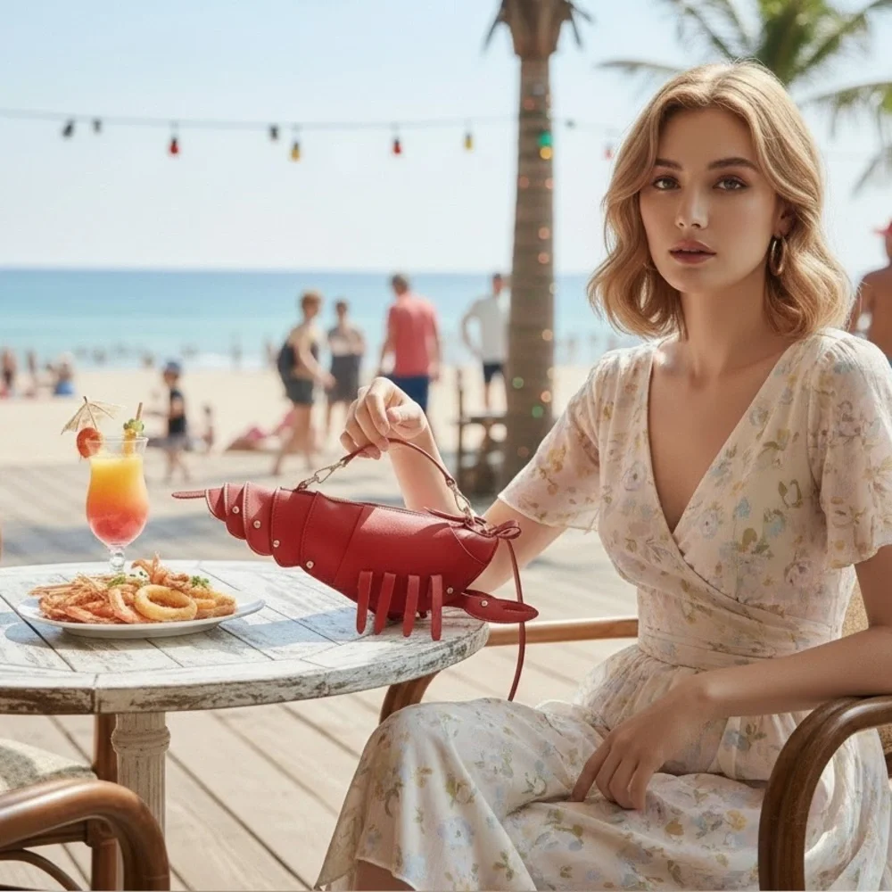 Boutique Red Lobster Statement Bag Coastal Chic Crossbody Purse - Picture 10 of 16